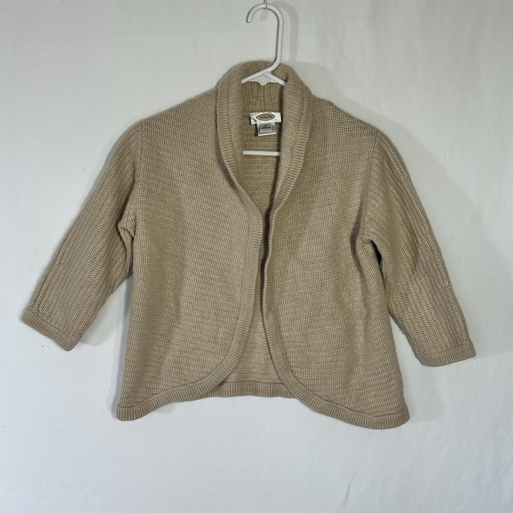 Talbots Women's Sweater Cashmere Silk Shawl Collar 3/4 Sleeve Tan Size Medium